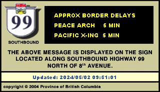 peace arch border wait times highway 99