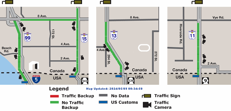 Border Wait Times for Traffic Entering the U.S. from Canada at Peace Arch, Blaine, and Lynden